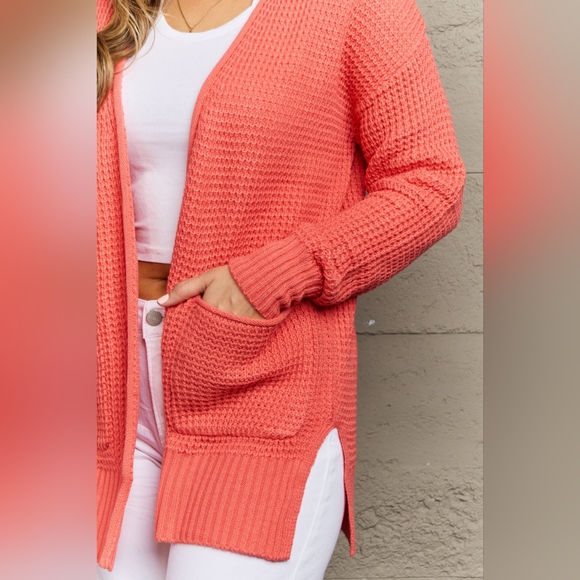 Zenana Bright & Cozy Full Size Waffle Knit Cardigan - Picture 6 of 6